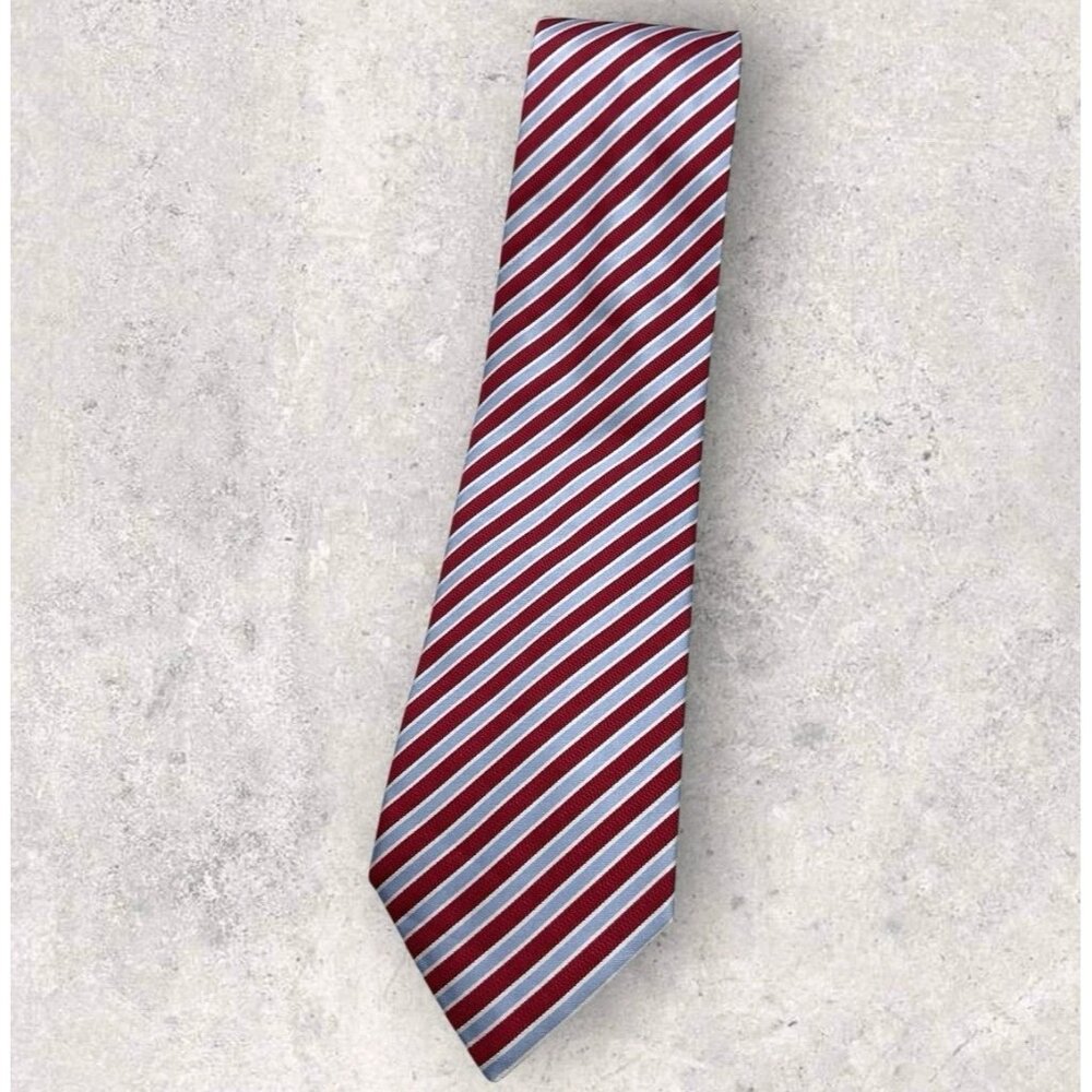 HUGO BOSS Silk Tie ITALY Red Gray Striped W:3.4" EUC